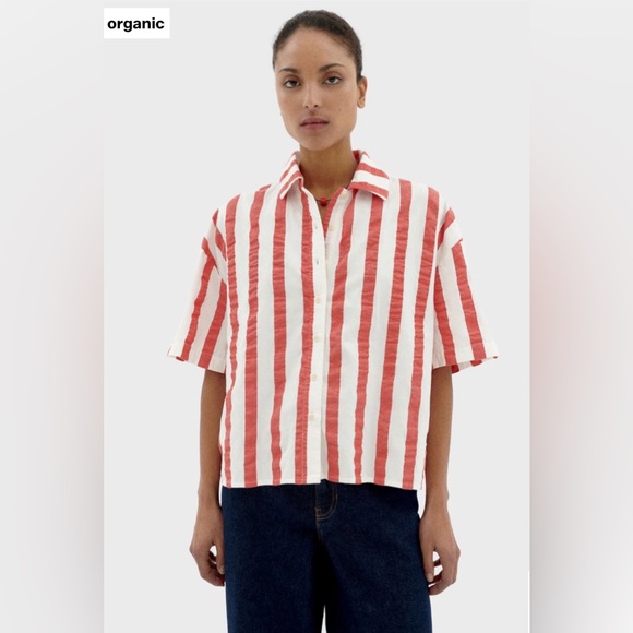 Thinking Mu Tops - THINKING MU ANNA brick red organic cotton oversized button down blouse S